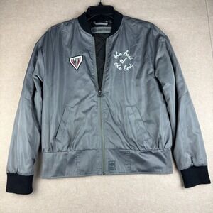 Harley Davidson Jacket Women S Gray Bomber Moto Embroidered Patch Quilted Zip